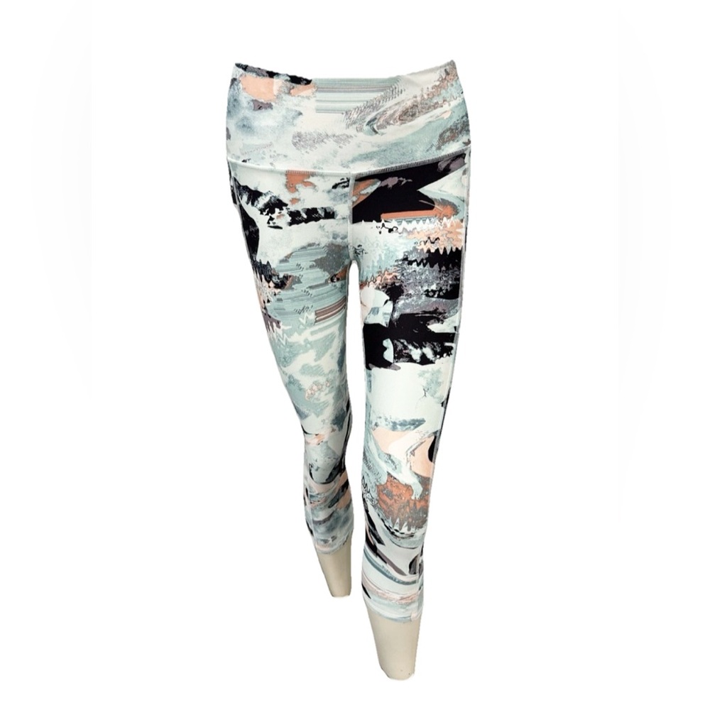 Under Armour HeatGear Women’s Compression Crop Leggings Size S Aqua/Peach Pocket